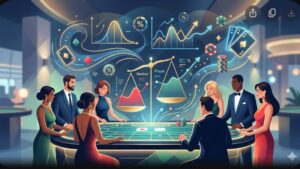 Иллюстрация стола для игры в баккару с картами и фишками в современном стиле
